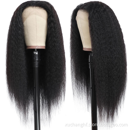 Hanfan Wholesale Yaki Human Hair Wig 13*6 HD Lace Frontal Wig Unprocessed Original Brazilian Virgin Cuticle Aligned HD Lace Wig